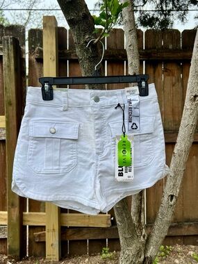 NWT Cargo Shorts Bluespice White high rise stretch shorts jean y2k COTTON S 3